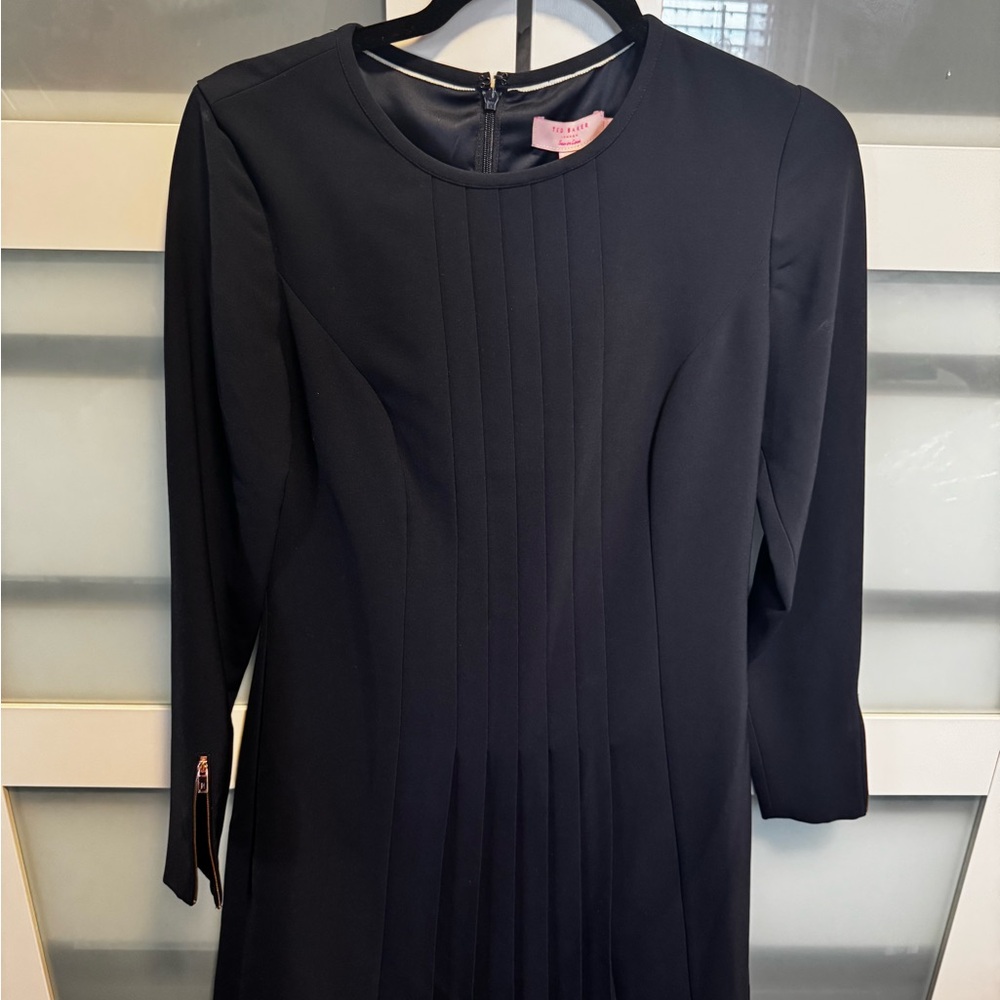 Ted Baker London Navy Long Sleeve pleated Dress